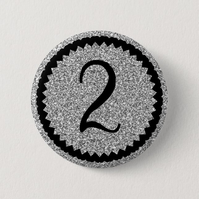 2nd Birthday Party Silver Glitter Classic Button (Front)