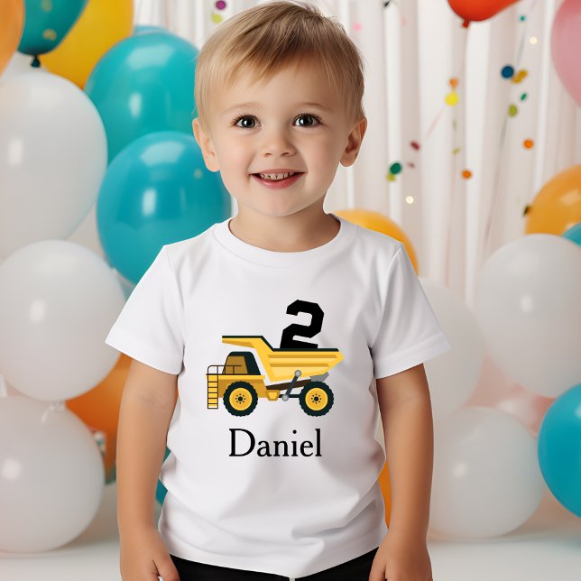 2nd Birthday Party Truck 2 Years Old Personalized Baby T-Shirt (Creator Uploaded)
