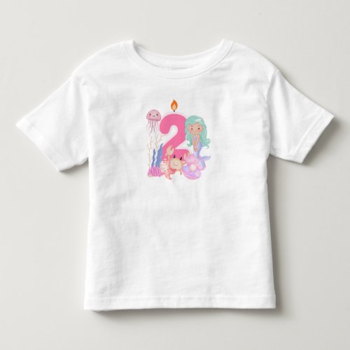 2nd Birthday Pastel Mermaid & Sea Creatures Toddler T-shirt
