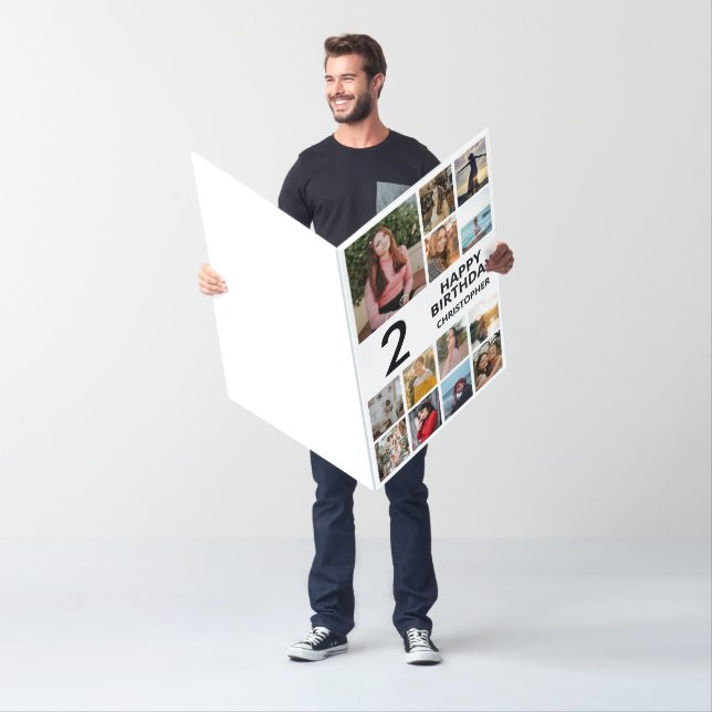 2nd Birthday Photo Collage 13 Photos Black White Card (In Situ)