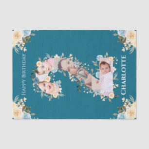 2nd Birthday Photo Collage Teal Blue Yellow Flower Tissue Paper