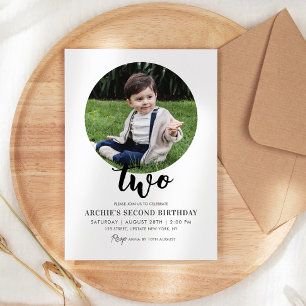 2nd Birthday Photo Simple Modern Minimal Picture Invitation