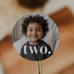 2nd Birthday Photo - two Classic Round Sticker<br><div class="desc">A minimalist second Birthday Birthday design with space to add your own photo and with the word 'two.' over the top. You can change the word to anything else if you prefer!</div>