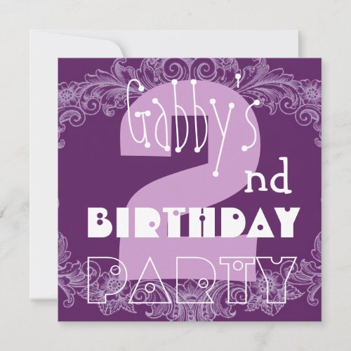 2nd Birthday Pink and Purple Big Number Baby Girl Personalized Invitation