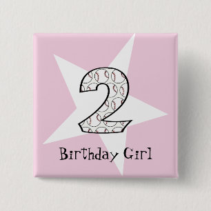 2nd Birthday Pink Baseball Star Button