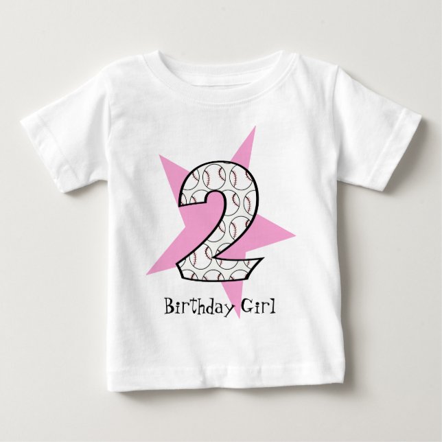 2nd Birthday Pink Baseball Star T-Shirt (Front)