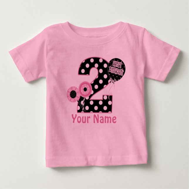 2nd Birthday Pink Black Personalized T-shirt (Front)