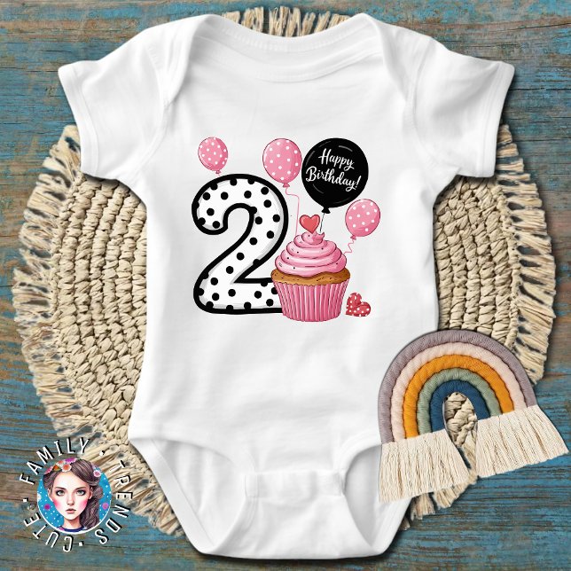2nd Birthday Pink Cupcake  Baby Bodysuit (Creator Uploaded)
