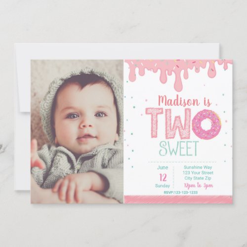 2nd Birthday Pink Donut Invitation with picture