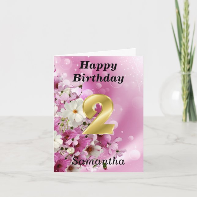 2nd Birthday Pink Flower Girly Card (Front)