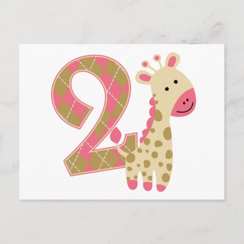 2nd Birthday Pink Giraffe Postcard