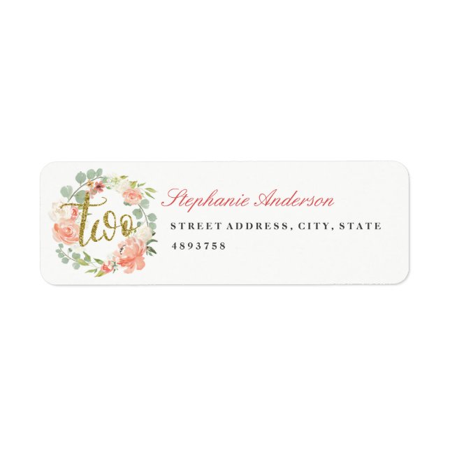 2nd Birthday Pink Gold Wreath Address Label (Front)