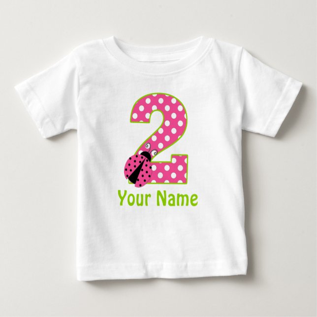 2nd Birthday Pink Green Ladybug Personalized Shirt (Front)