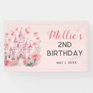 2nd Birthday Pink Princess Castle Balloons Banner