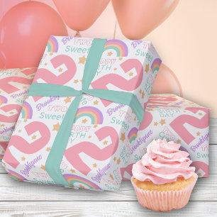 2nd Birthday Pink Rainbow Wrapping Paper