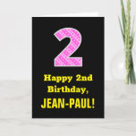 [ Thumbnail: 2nd Birthday: Pink Stripes and Hearts "2" + Name Card ]