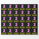 [ Thumbnail: 2nd Birthday: Pink Stripes and Hearts "2" + Name Wrapping Paper ]
