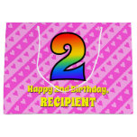 [ Thumbnail: 2nd Birthday: Pink Stripes & Hearts, Rainbow # 2 Gift Bag ]