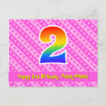 [ Thumbnail: 2nd Birthday: Pink Stripes & Hearts, Rainbow 2 Postcard ]