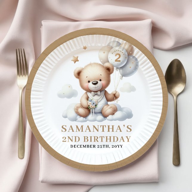2ND Birthday Plates Gold Teddy Bear Party Theme (2ND Birthday Plates Gold Teddy Bear Party Theme)