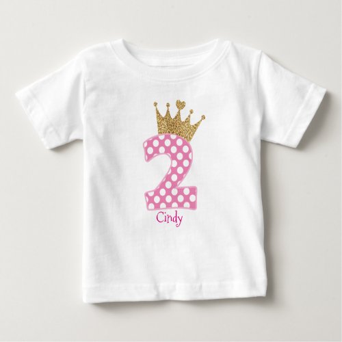 2nd BirthdayPolka DotsGlitter_Print Crown Baby T_Shirt
