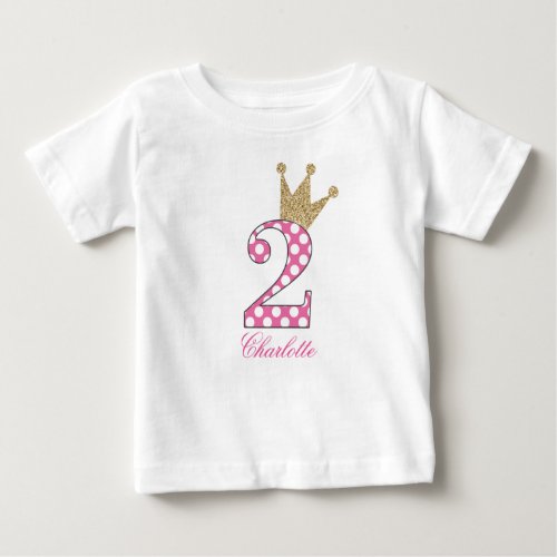 2nd BirthdayPolka DotsGlitter_Print Personalized Baby T_Shirt