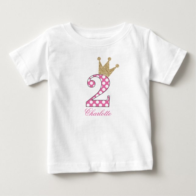 2nd Birthday|Polka Dots|Glitter-Print Personalized Baby T-Shirt (Front)