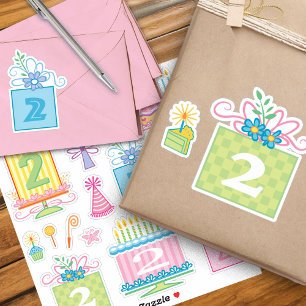 2nd Birthday Pretty Pastel Cakes And Presents Sticker