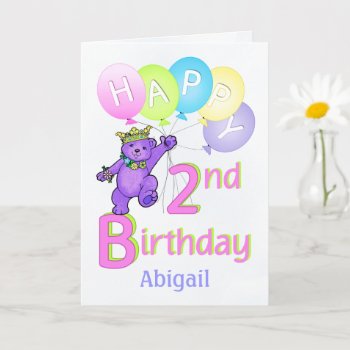2nd Birthday Princess Bear  Custom Name Card by anuradesignstudio at Zazzle