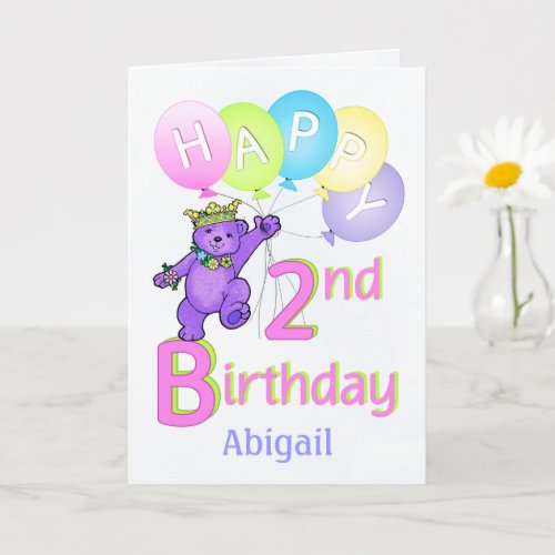 2nd Birthday Princess Bear Custom Name Card