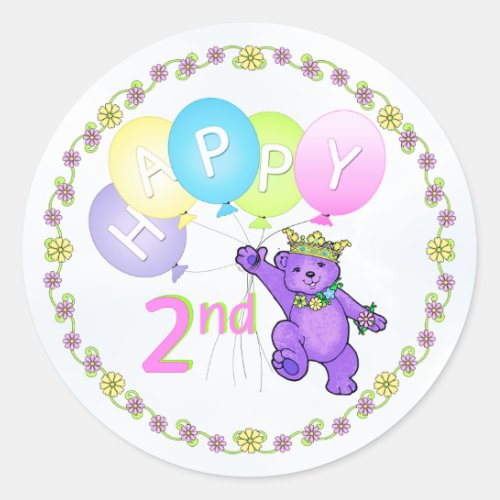2nd Birthday Princess Bear Happy Classic Round Sticker