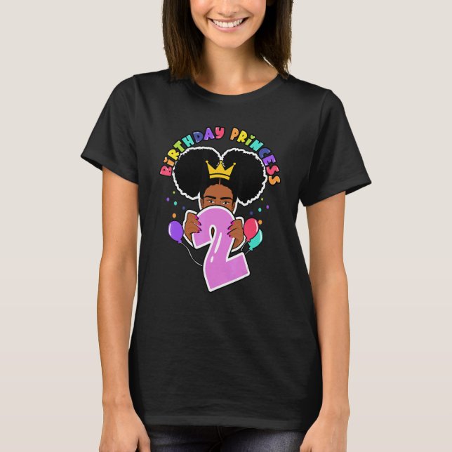 2nd Birthday Princess Natural Afro Puffs Girl T-Shirt (Front)
