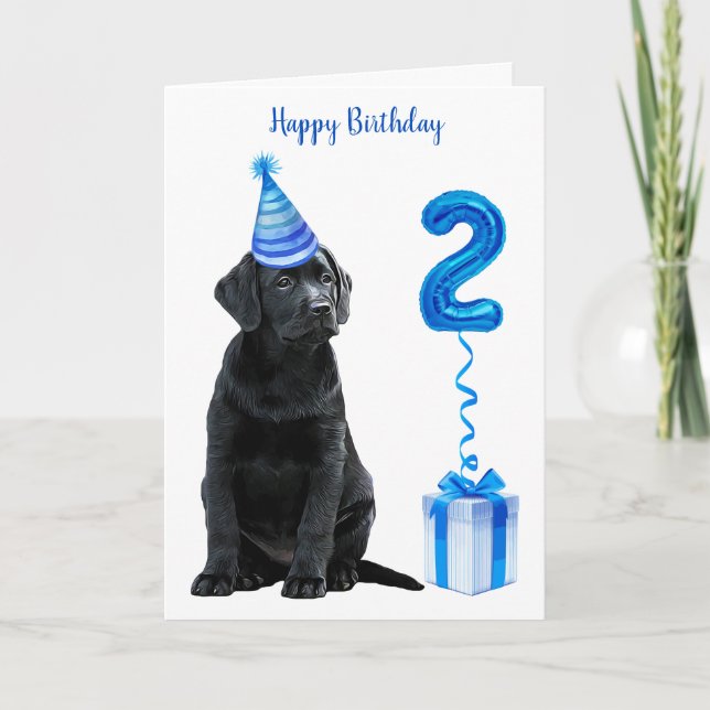 2nd Birthday Puppy Theme- Cute Dog Blue Boy Pawty Card (Front)
