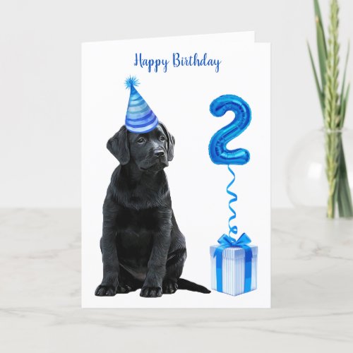 2nd Birthday Puppy Theme_ Cute Dog Blue Boy Pawty Card
