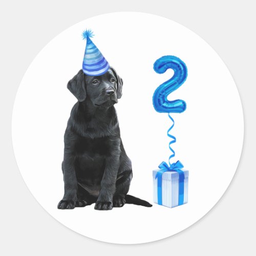 2nd Birthday Puppy Theme_ Cute Dog Blue Boy Pawty Classic Round Sticker