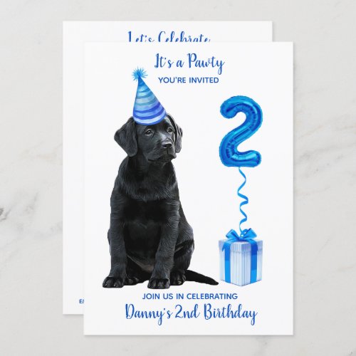 2nd Birthday Puppy Theme_ Cute Dog Blue Boy Pawty Invitation