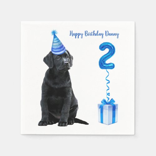 2nd Birthday Puppy Theme_ Cute Dog Blue Boy Pawty Napkins