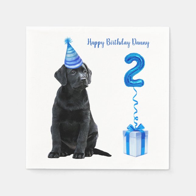 2nd Birthday Puppy Theme- Cute Dog Blue Boy Pawty Napkins (Front)