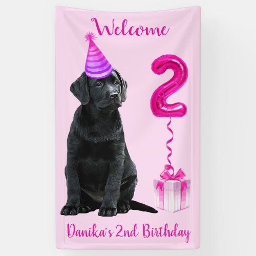 2nd Birthday Puppy Theme_ Cute Dog Pink Girl Pawty Banner
