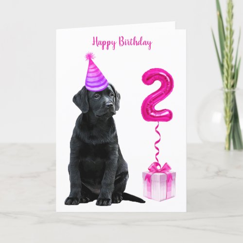 2nd Birthday Puppy Theme_ Cute Dog Pink Girl Pawty Card