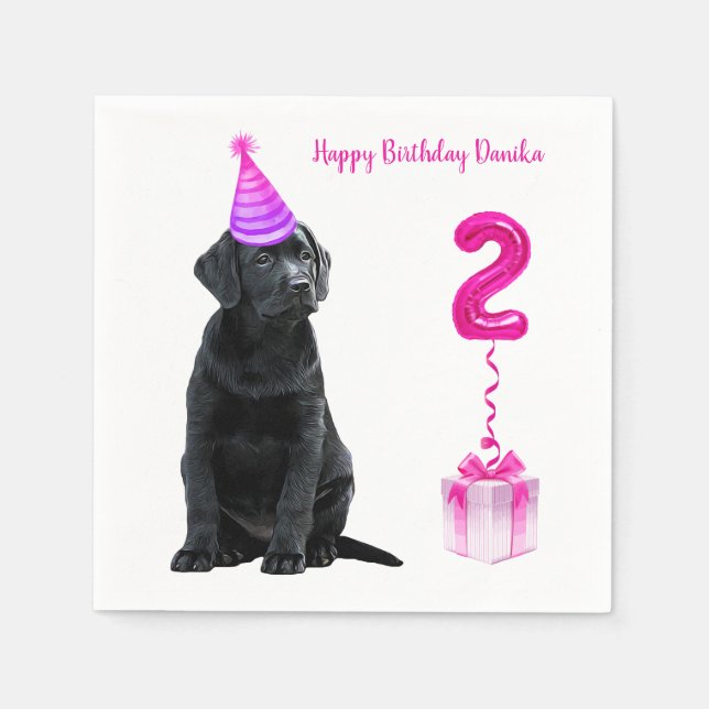 2nd Birthday Puppy Theme- Cute Dog Pink Girl Pawty Napkins (Front)