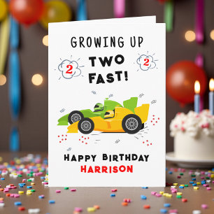 2nd Birthday Racing Cars Growing Up Two Fast Card