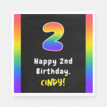 [ Thumbnail: 2nd Birthday: Rainbow Spectrum # 2, Custom Name Napkins ]