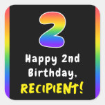 [ Thumbnail: 2nd Birthday: Rainbow Spectrum # 2, Custom Name Sticker ]