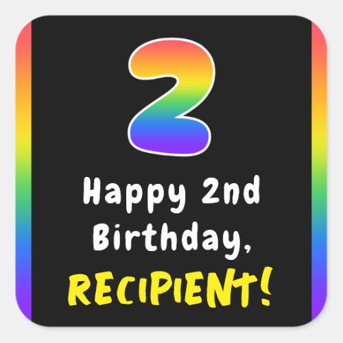 2nd Birthday Rainbow Spectrum  2 Custom Name Square Sticker