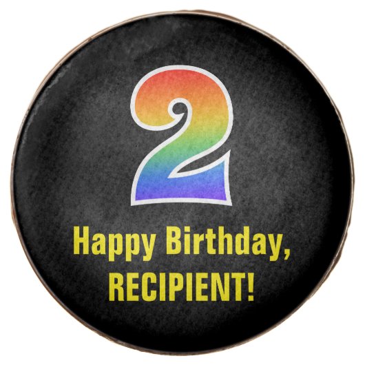 2nd Birthday - Rainbow Spectrum Pattern Number 2 Chocolate Covered Oreo (Front)