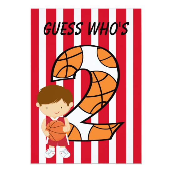 2nd Birthday Red and White Basketball Player Invitation