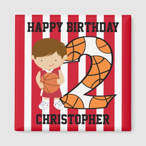 2nd Birthday Red and White Basketball Player Magnet