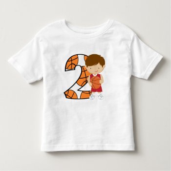 2nd Birthday Red And White Basketball Player Toddler T-shirt by CelebrationBazaar at Zazzle