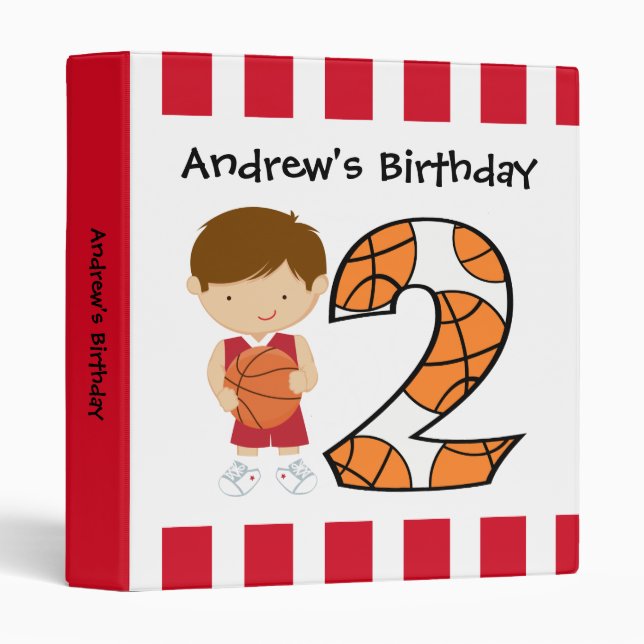 2nd Birthday Red and White Basketball Player v2 Binder (Front/Spine)